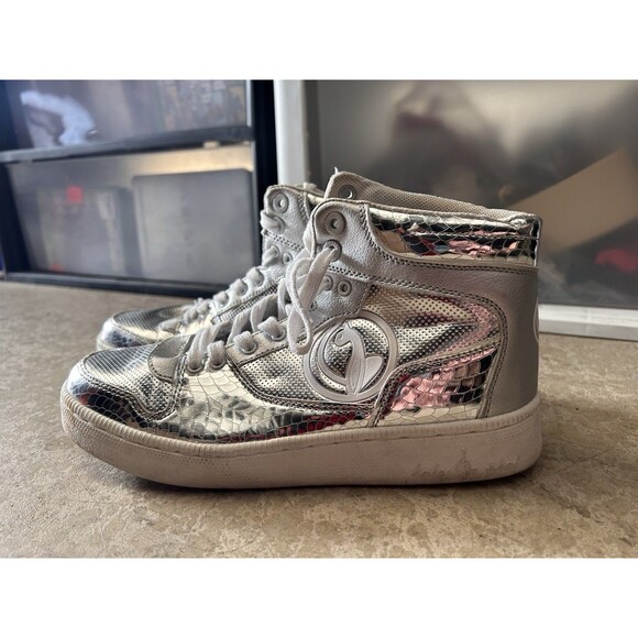VTG Baby Phat Metallic Silver Hi- Top Sneakers Cat Symbol LOGO - Picture 2 of 8